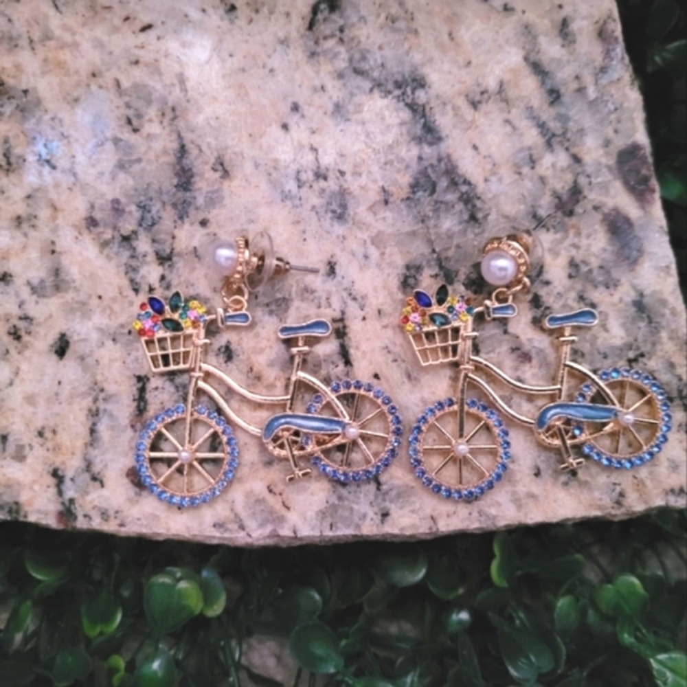 Blue & Gold Bike Rhinestone Earring✨️